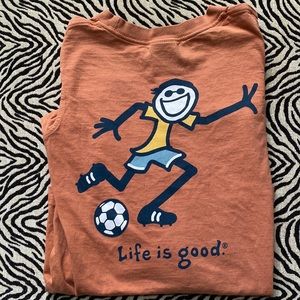 Life is Good M 10 Orange Long Sleeve Tee Soccer theme EUC never worn